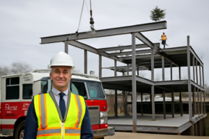 Read more about the article CTA Construction Managers Celebrates Steel Topping Off at New Melrose Fire Engine 2 Station