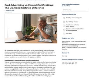Read more about the article Diamond Certified Resource Publishes New Article About Paid Advertising Versus Earned Certifications