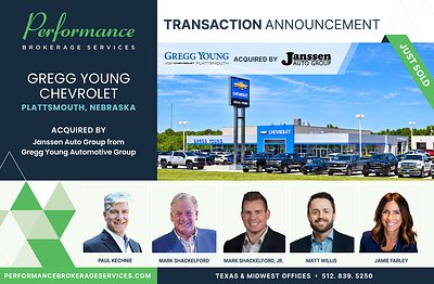 You are currently viewing Performance Brokerage Services Advises on the Sale of Gregg Young Chevrolet in Plattsmouth, Nebraska, from Gregg Young Automotive Group to Janssen Auto Group